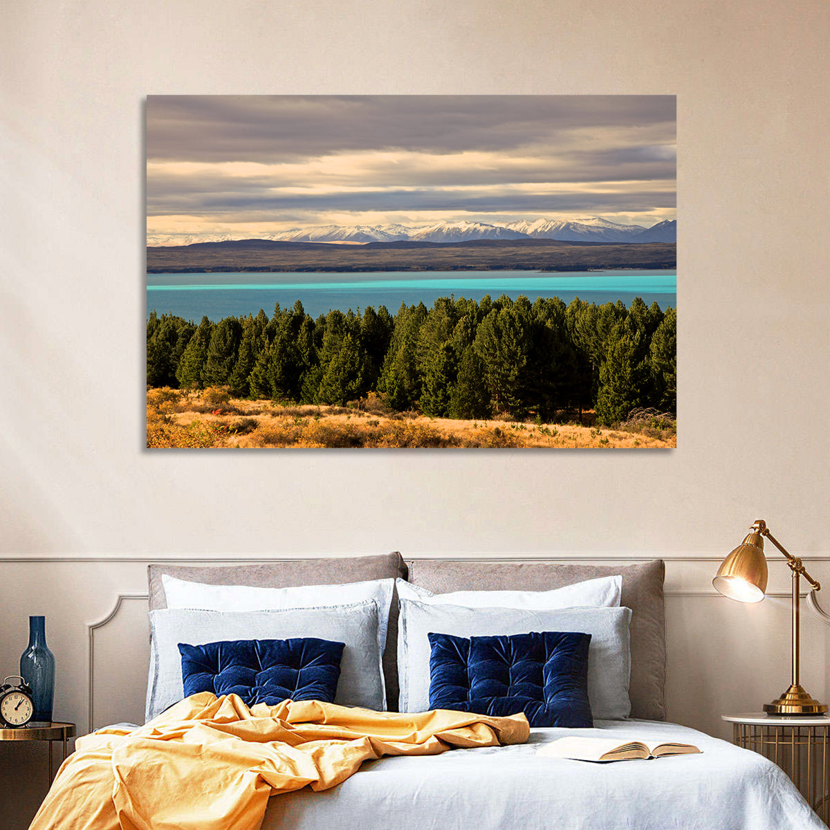 Lake Pukaki Turquoise View Wall Art in a room, landscape