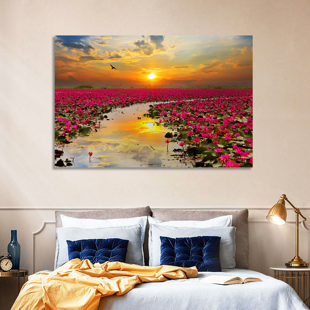 Golden Hour Lotus Field Wall Art