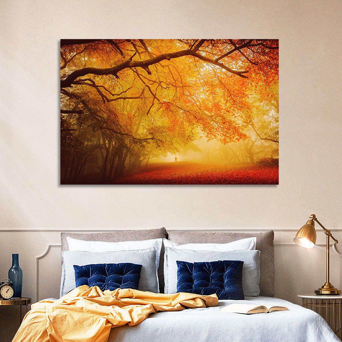 Autumn Forest Path with Lone Figure Wall Art