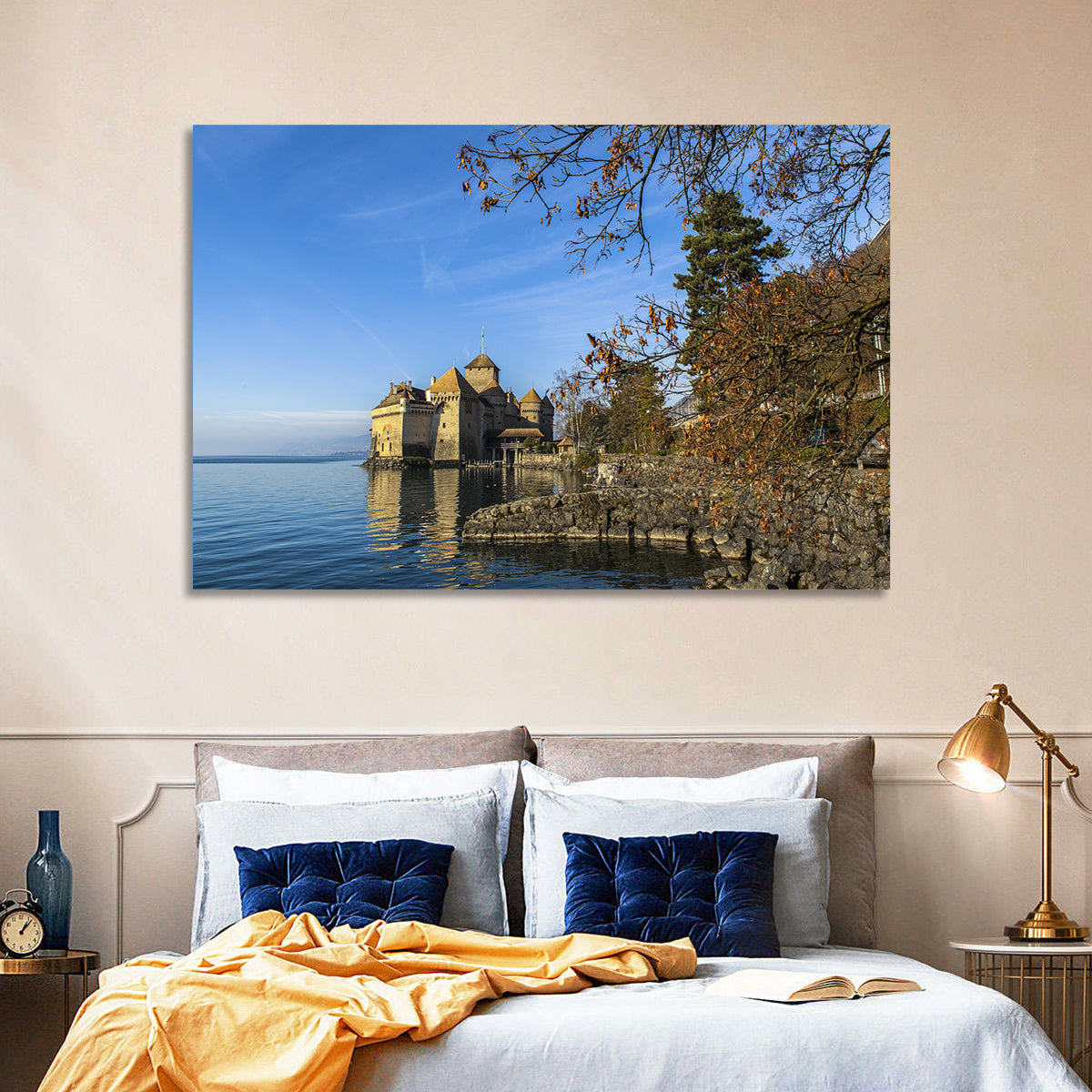 Chillon Castle on Lake Geneva Wall Art in a room, landscape