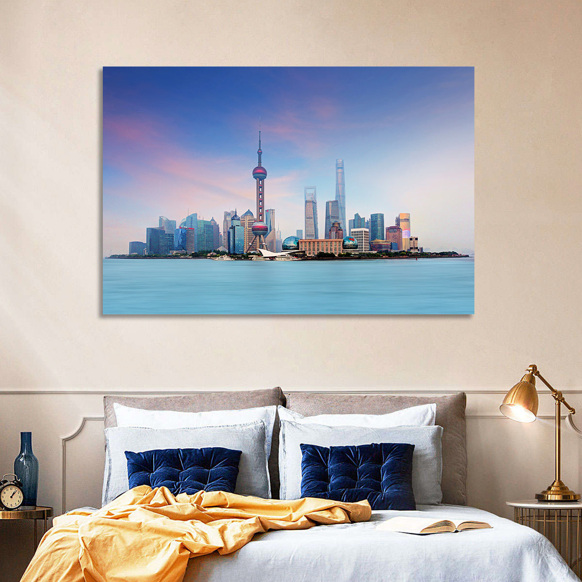 Shanghai Lujiazui Skyline Wall Art in a room, landscape