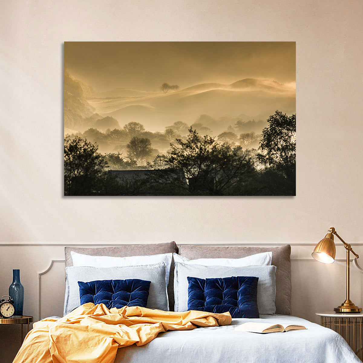 Bronze Morning Mist Over Hills Wall Art