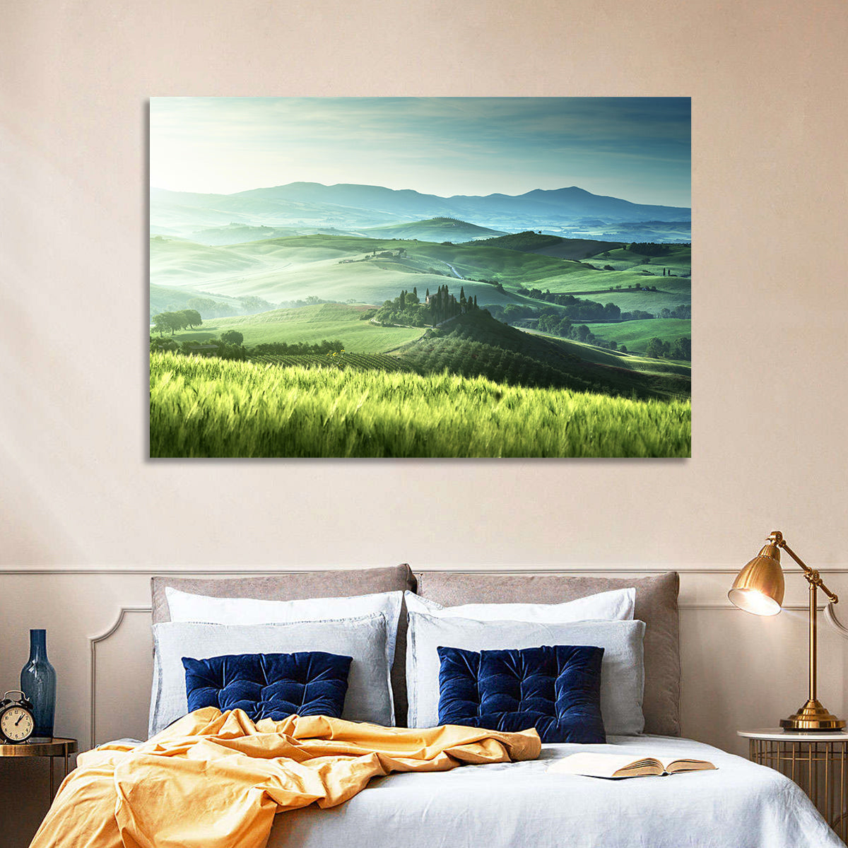 Misty Rolling Hills with Cypresses Wall Art