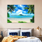 Palm-framed Tropical Island Beach Wall Art