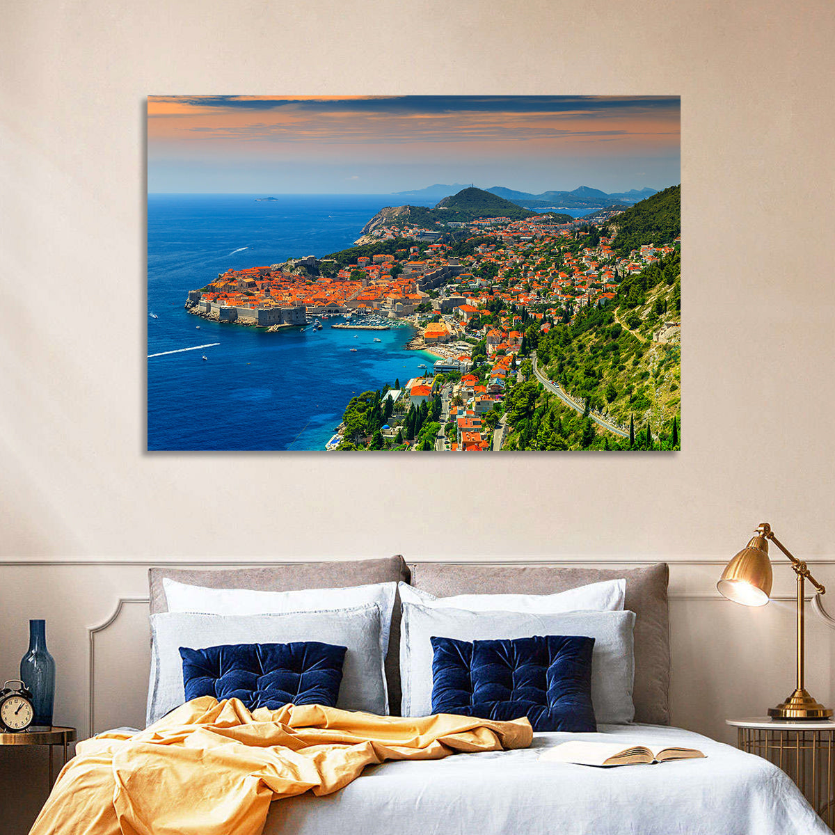 Dubrovnik Old Town Sunset Wall Art in a room, landscape