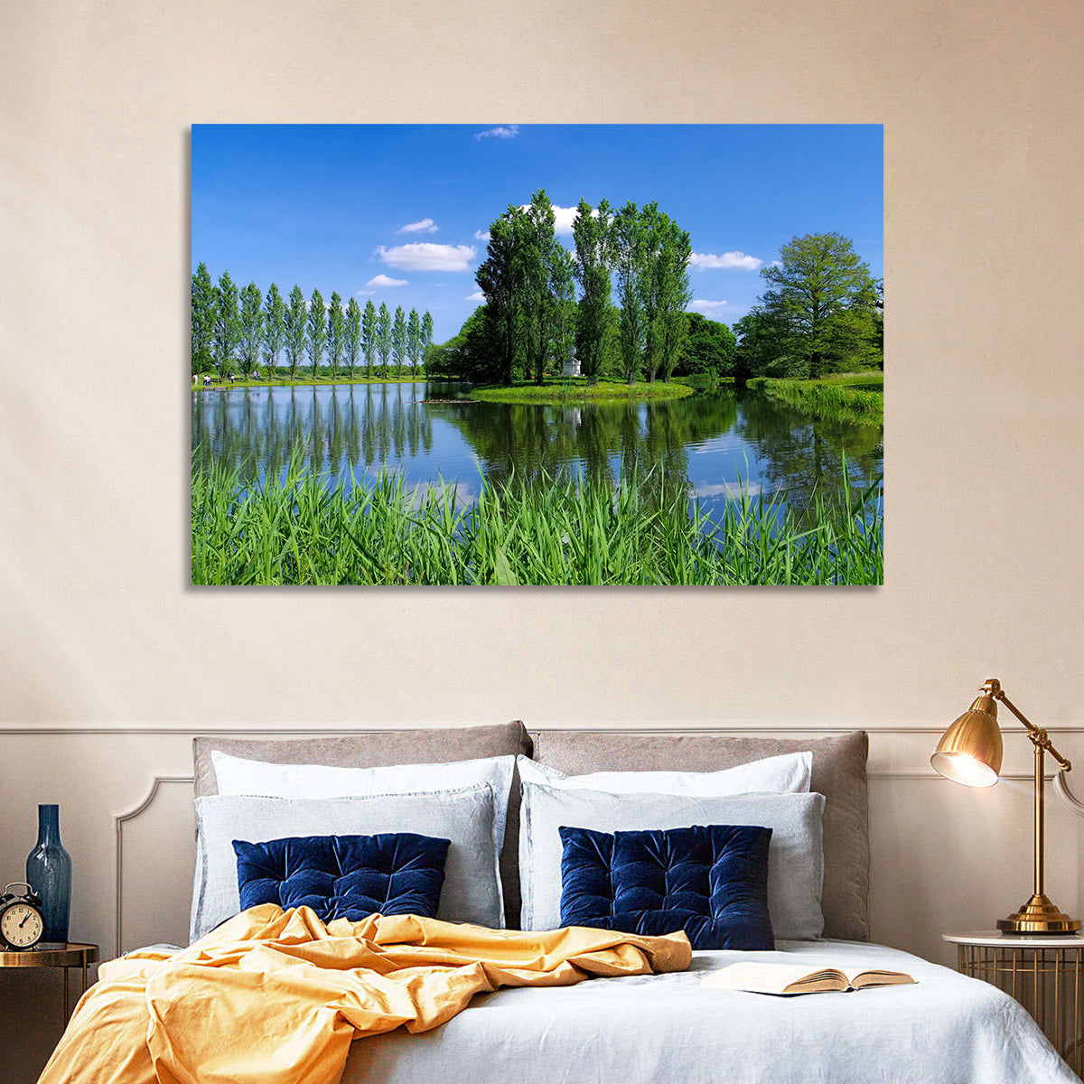 Woerlitz Rousseau Island Reflection Wall Art in a room, landscape