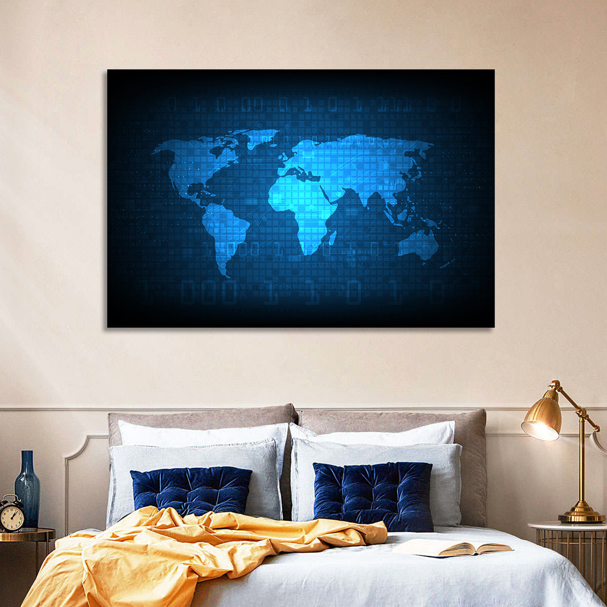 Binary Grid World Map Wall Art