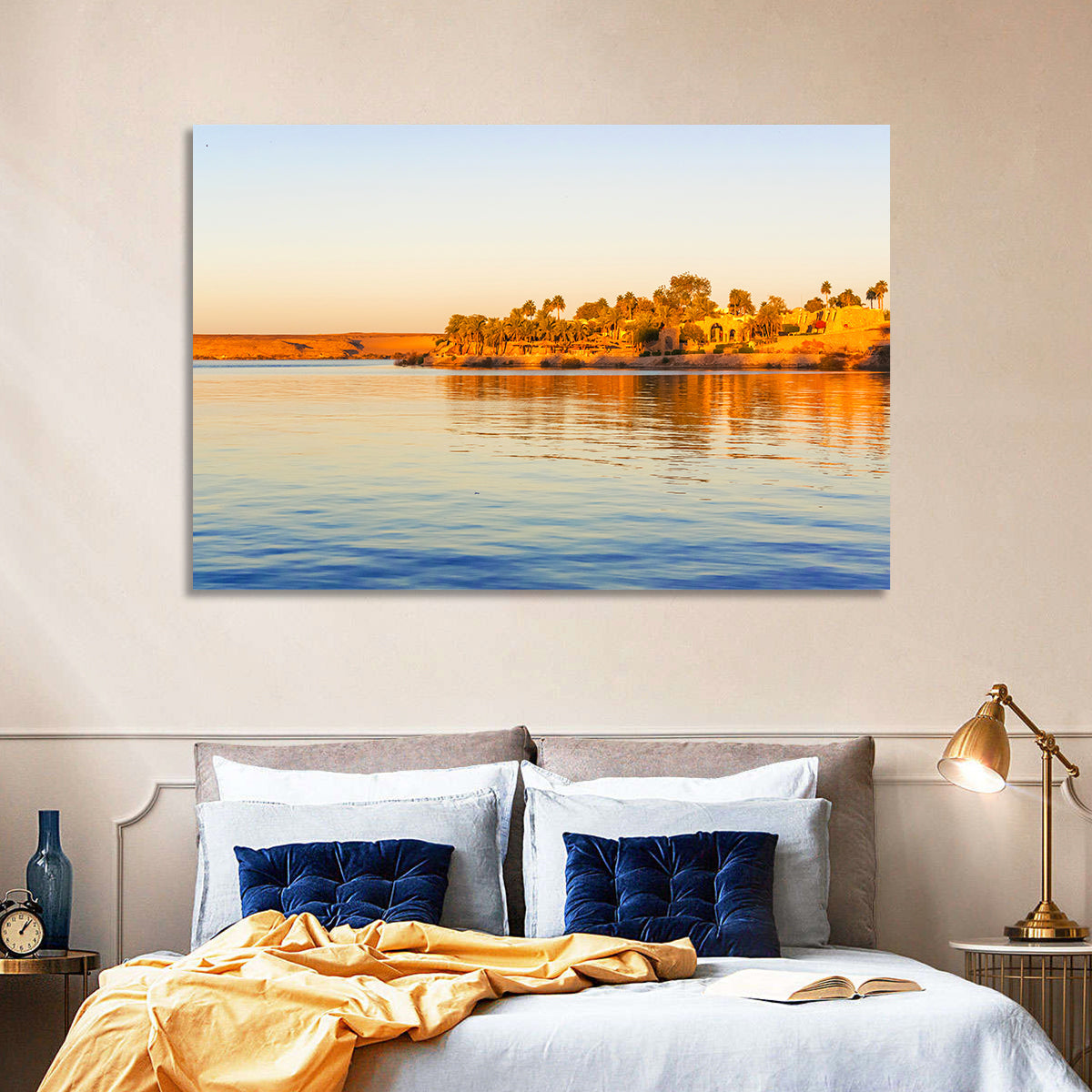 Lake Nasser Golden Hour Wall Art in a room, landscape