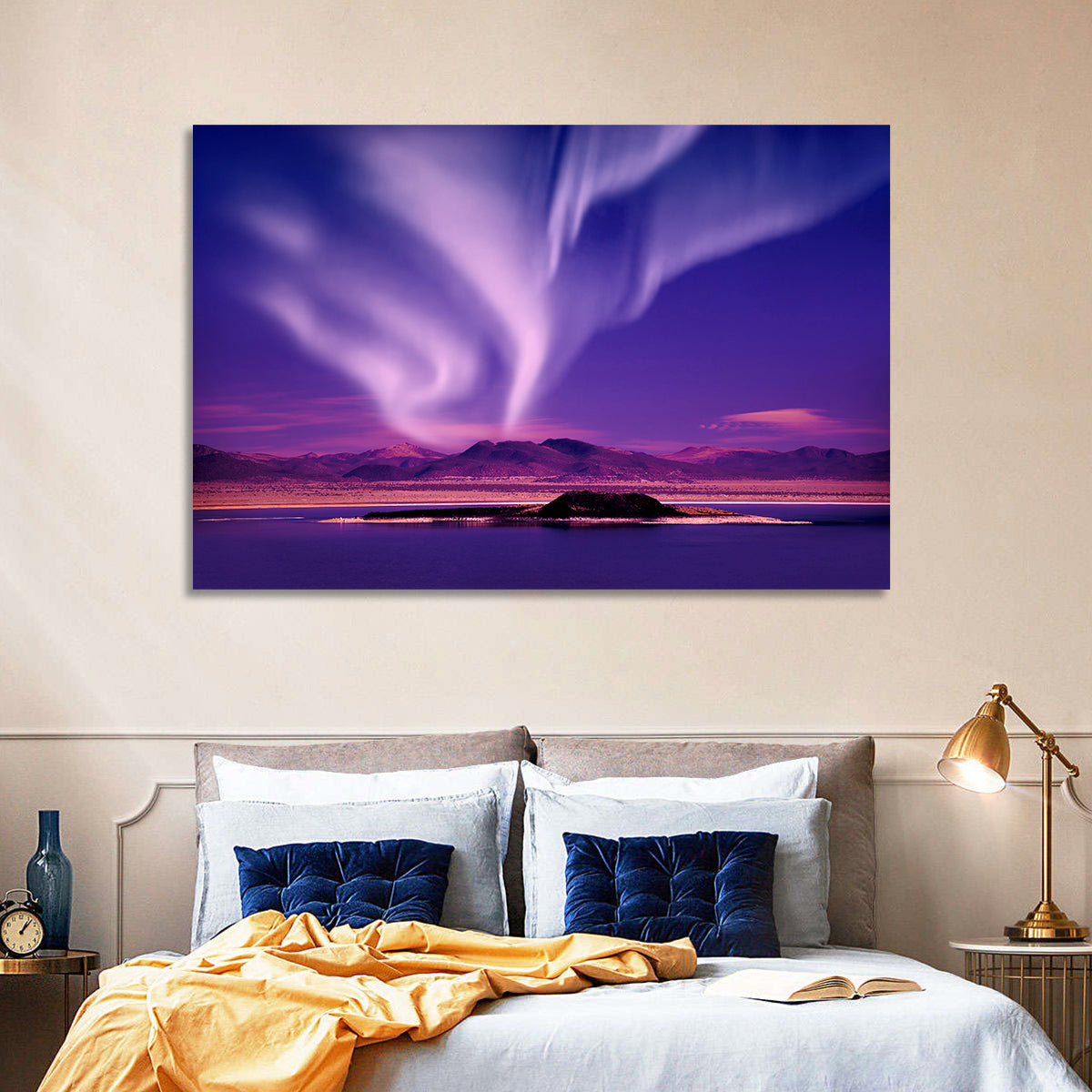 Northern Lights Over Island Wall Art in a room, landscape