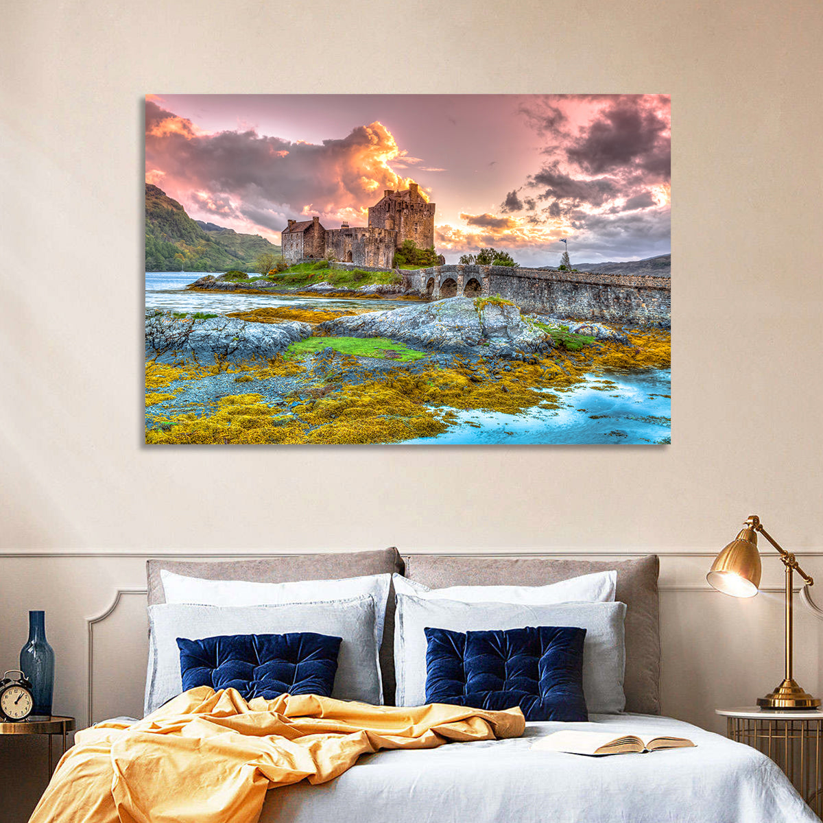 Eilean Donan Castle at Sunset Wall Art in a room, landscape
