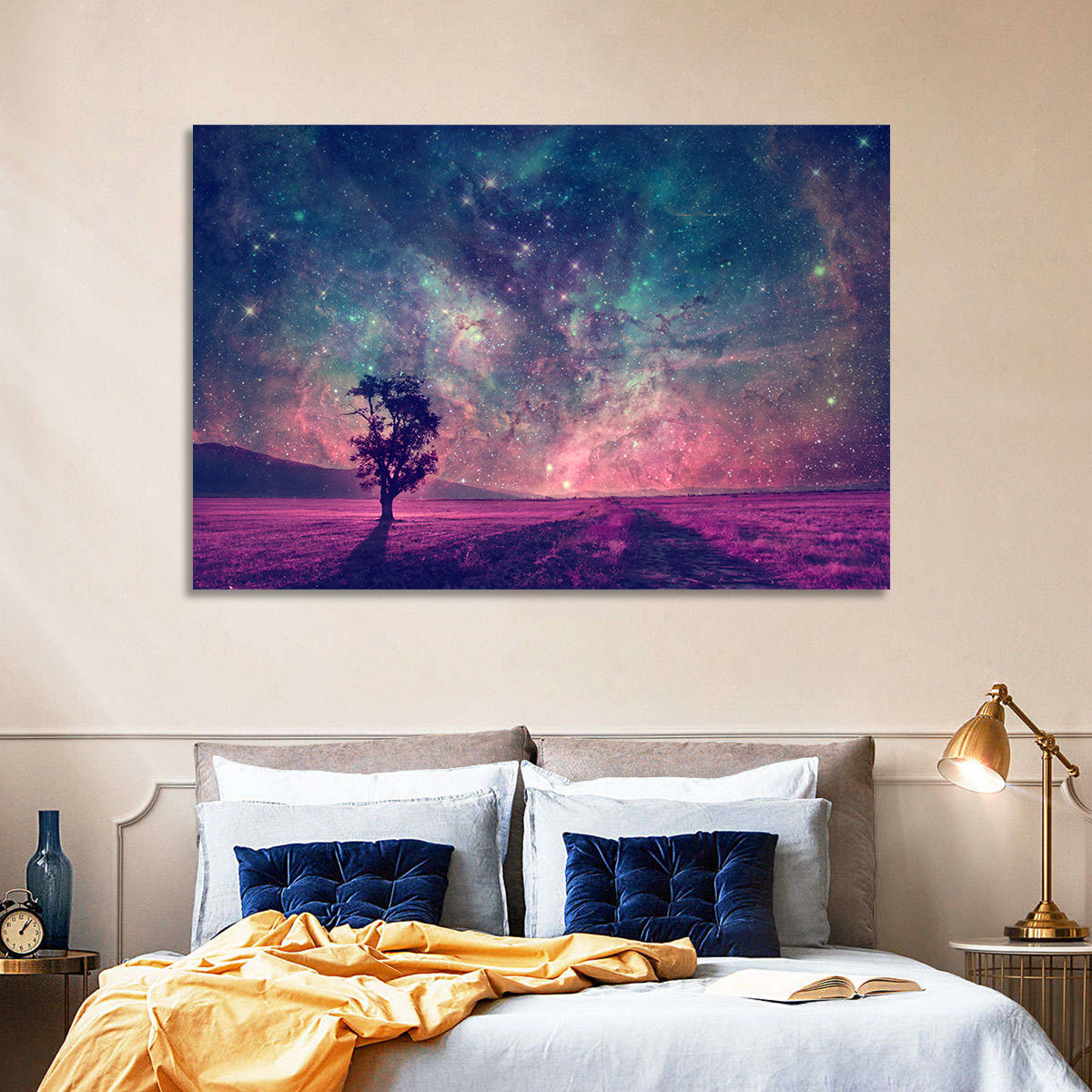 Lone Tree Under Nebula Sky Wall Art