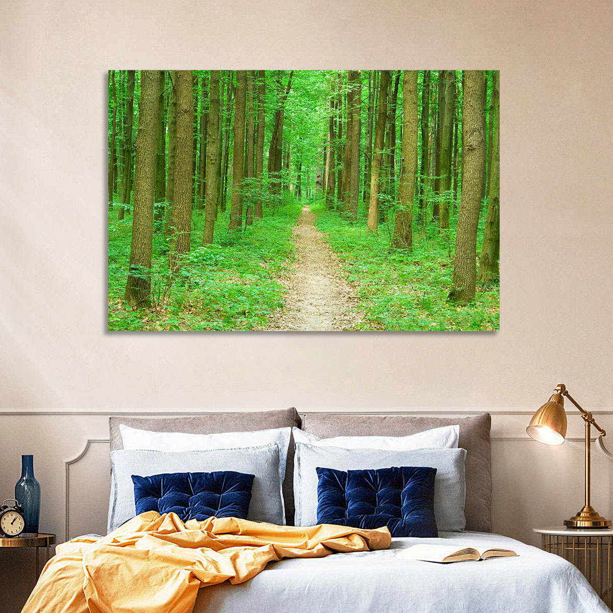 Green Forest Pathway Wall Art in a room, landscape