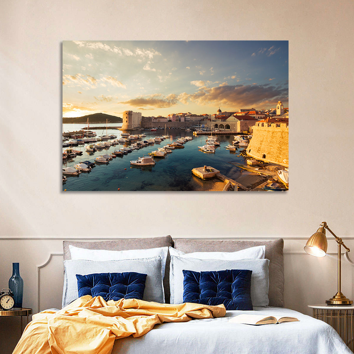 Dubrovnik Old Port at Golden Hour Wall Art in a room, landscape