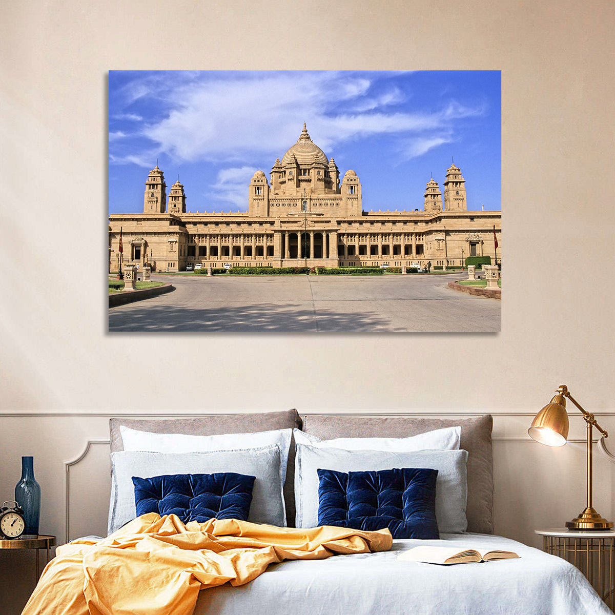 Umaid Bhawan Palace Under Clear Blue Sky Wall Art in a room, landscape