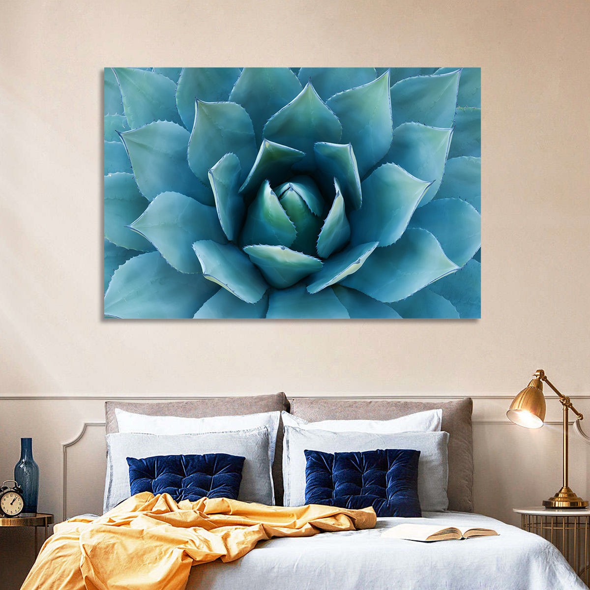 Spiral Agave Macro Wall Art in a room, landscape