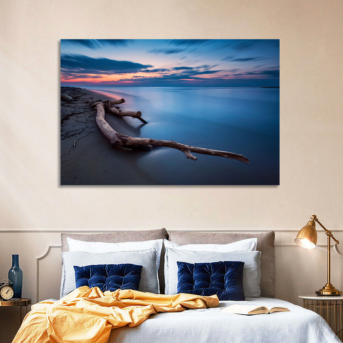 Calm Seascape at Dusk Wall Art in a room, landscape