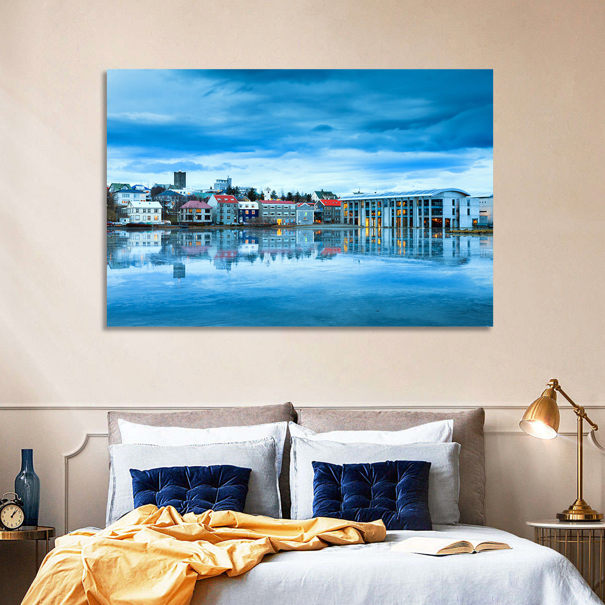 Reykjavik City Hall at Blue Hour Wall Art in a room, landscape