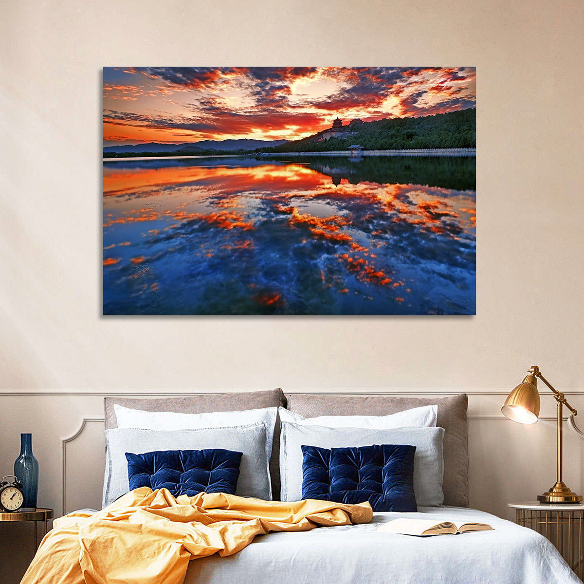 Kunming Lake Sunset, Summer Palace Wall Art in a room, landscape