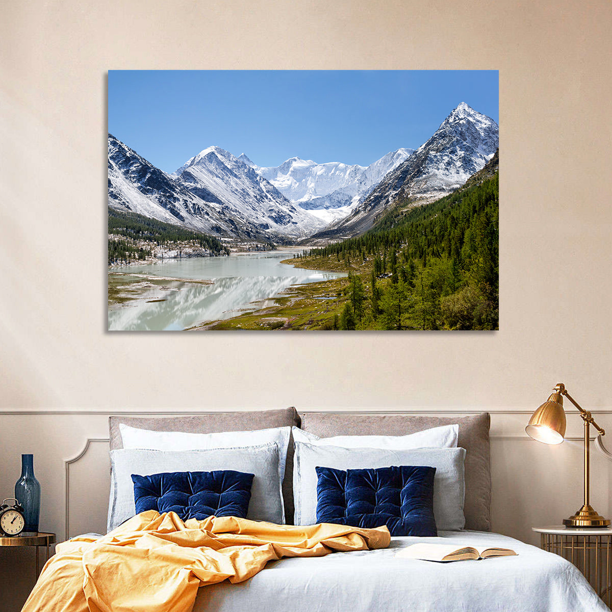 Akkem Lake Reflection Wall Art in a room, landscape