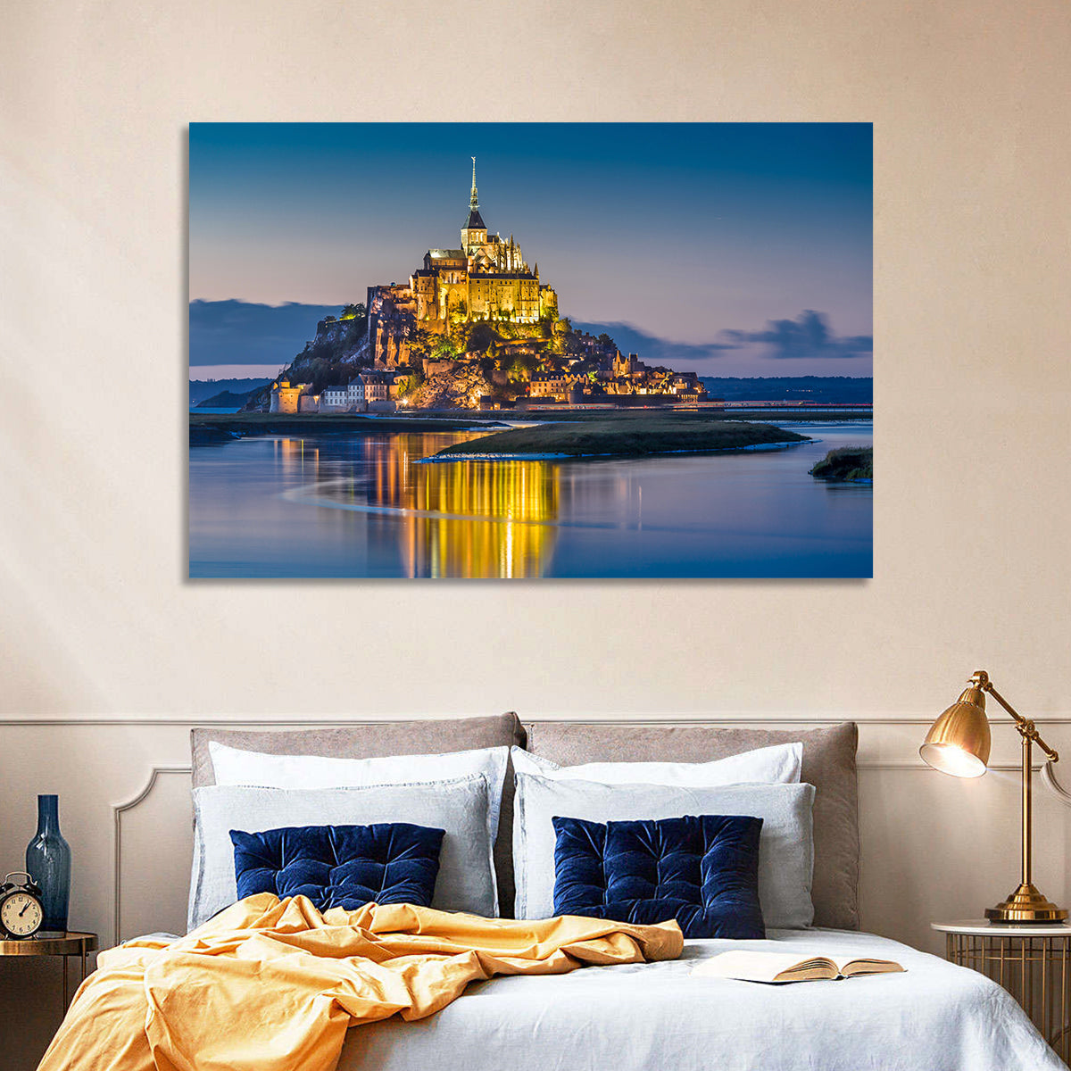 Mont Saint-michel at Dusk Wall Art in a room, landscape