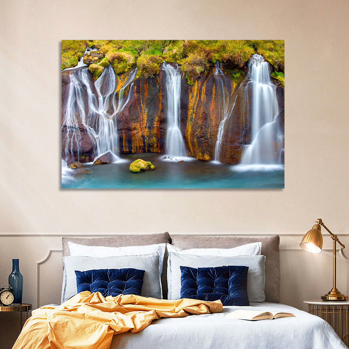 Hraunfossar Falls Wall Art in a room, landscape