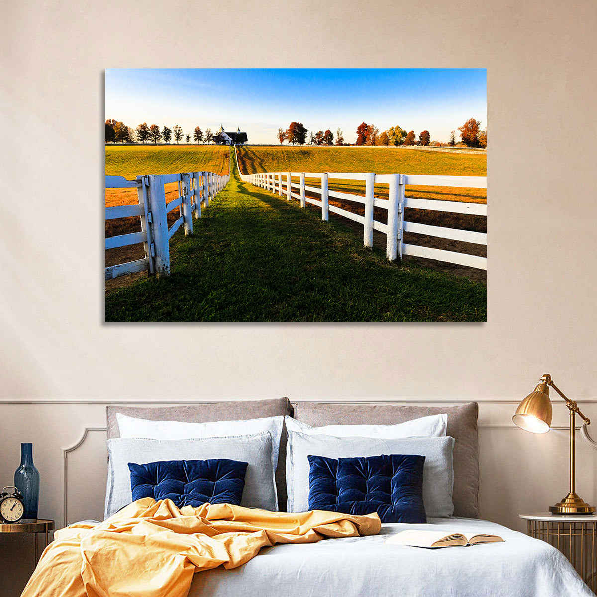 Kentucky Horse Farm at Golden Hour Wall Art in a room, landscape