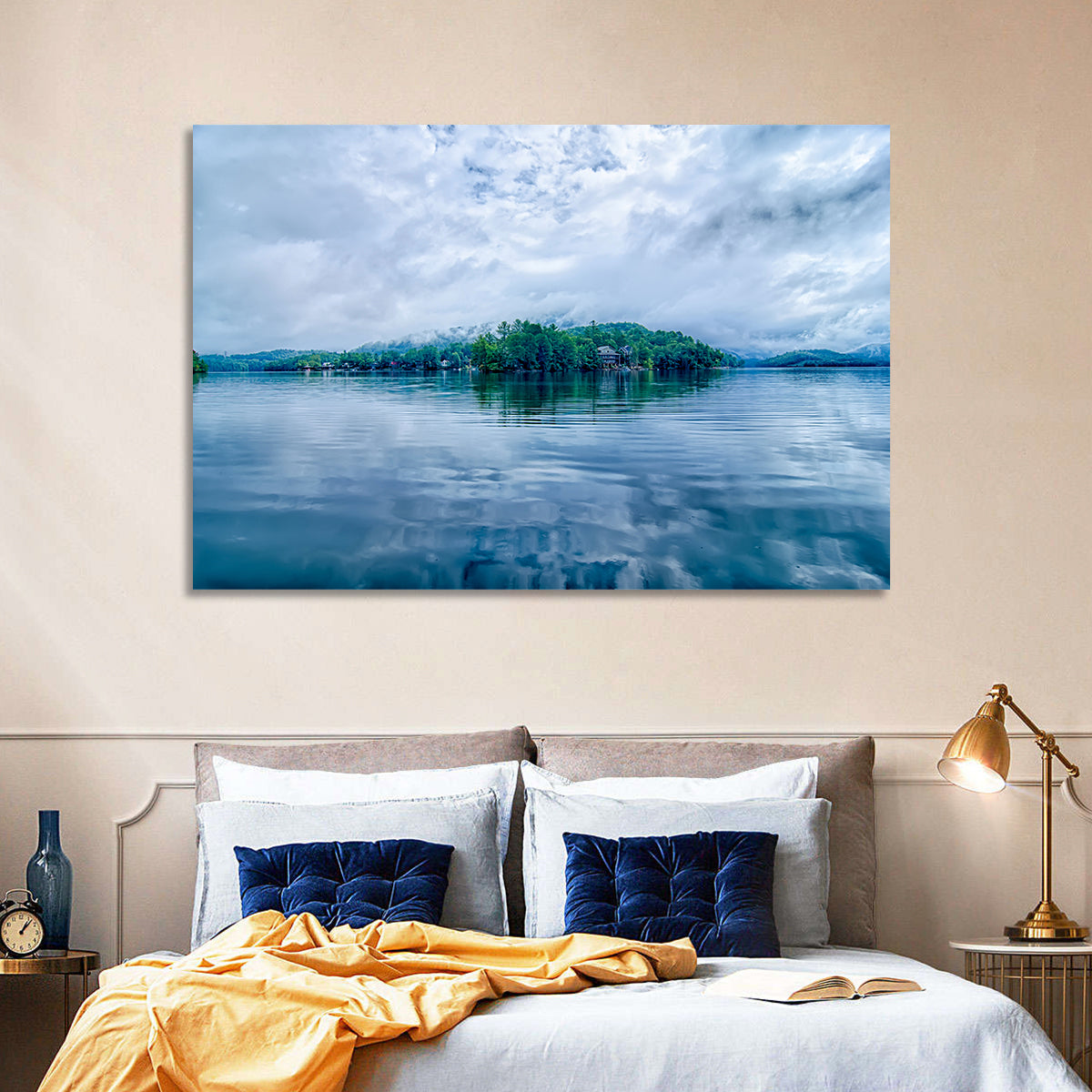 Lake Santeetlah Reflection Wall Art in a room, landscape