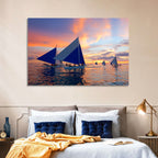 Outrigger Sailboats at Sunset Wall Art