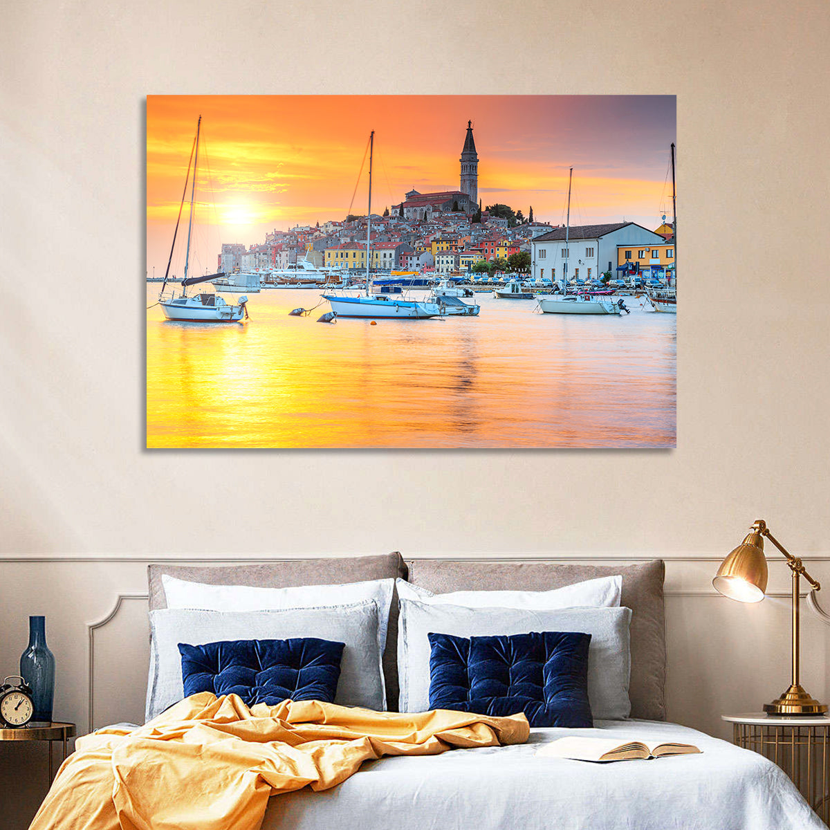 Rovinj Harbor at Sunset Wall Art in a room, landscape