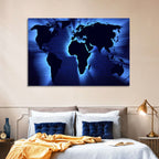 Glowing Digital World Map Wall Art