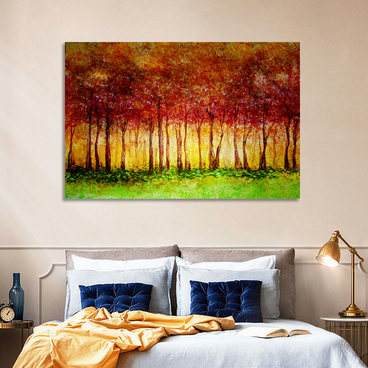 Autumn Tree Row Wall Art in a room, landscape
