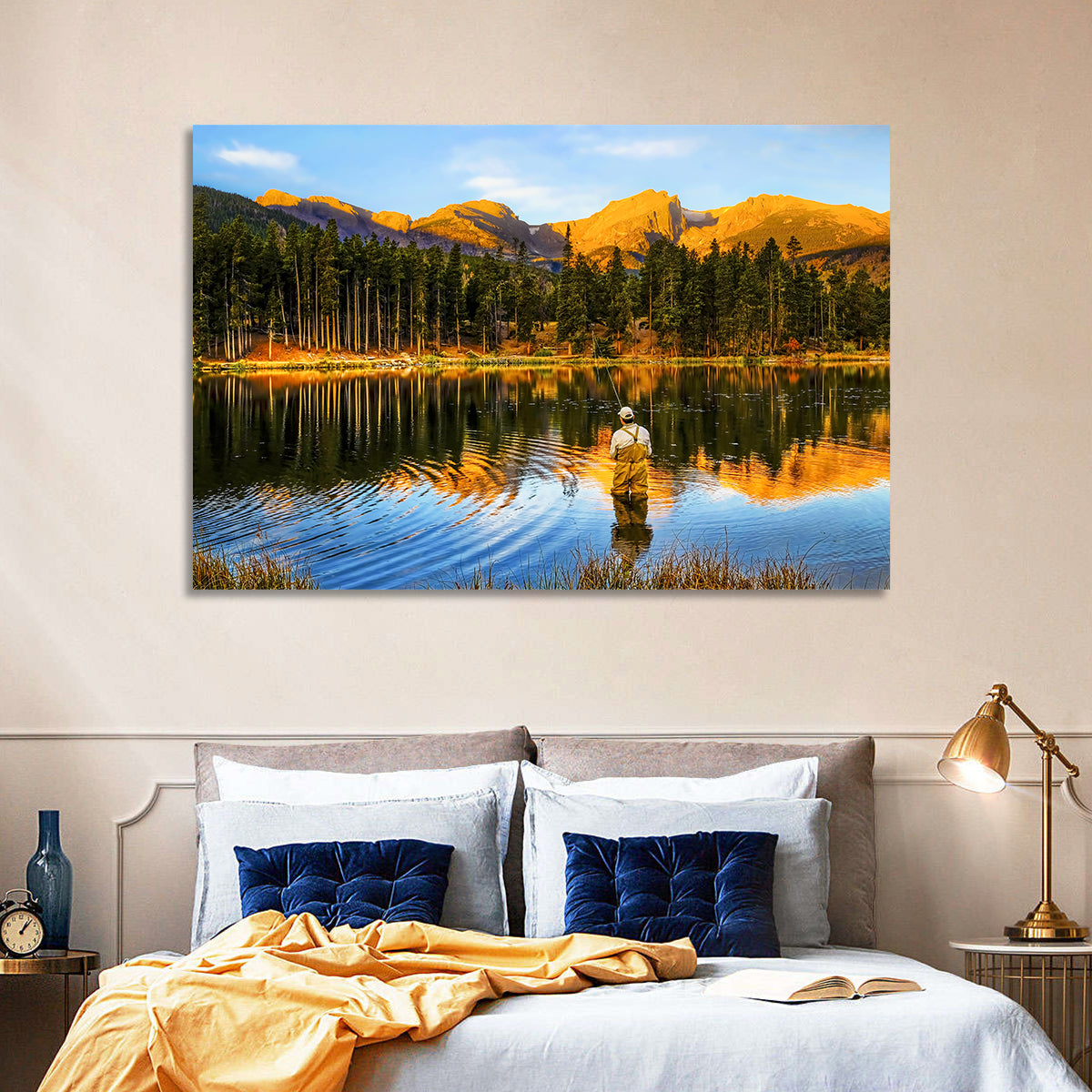 Sunrise Fishing at Sprague Lake Wall Art in a room, landscape