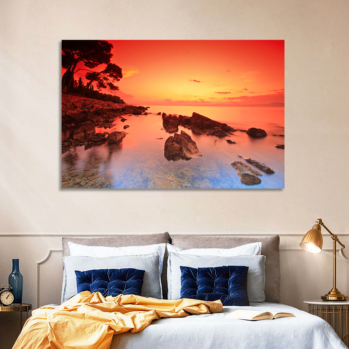 Brac Island Fiery Sunset Wall Art in a room, landscape