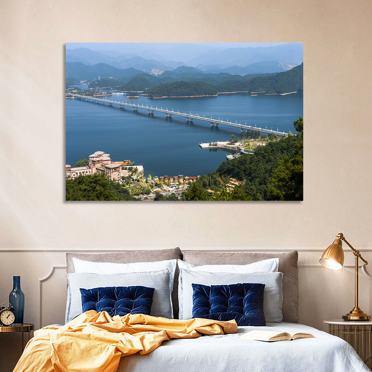 Qiandao Lake Bridge View Wall Art in a room, landscape