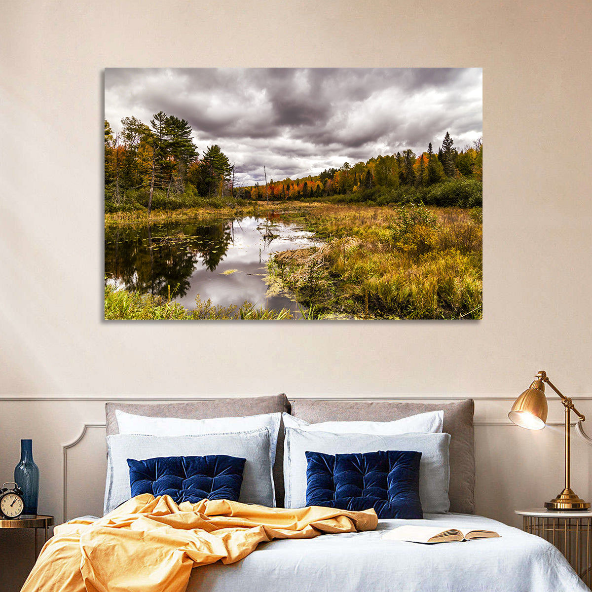 Michigan Autumn Marsh Wall Art in a room, landscape