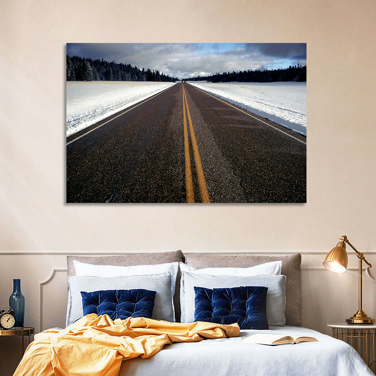 Winter Road Through Pine Forest Wall Art