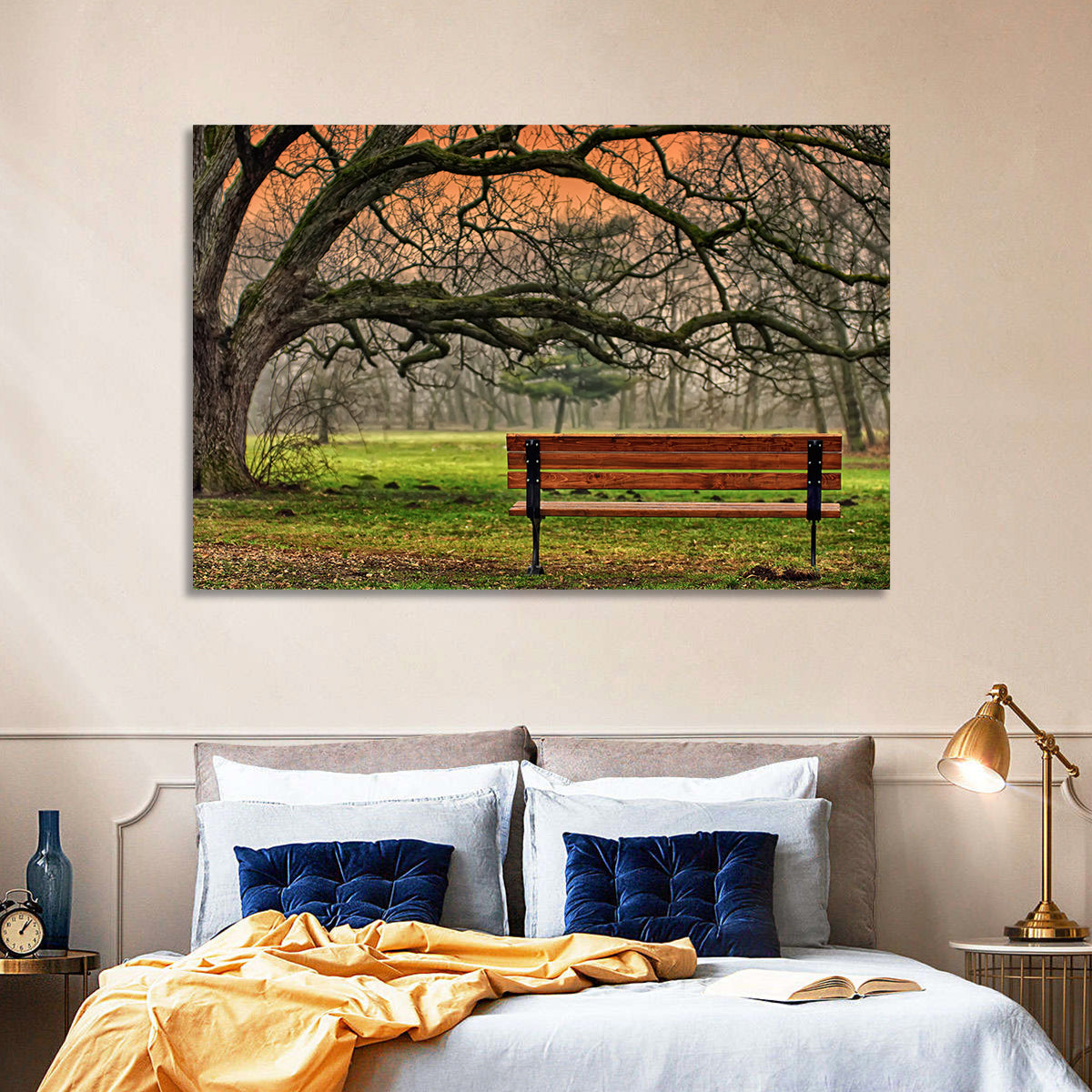 Misty Autumn Park Bench Wall Art