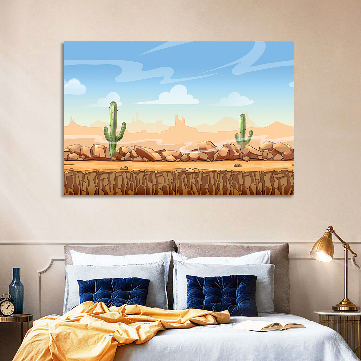 Digital Desertscape Wall Art in a room, landscape
