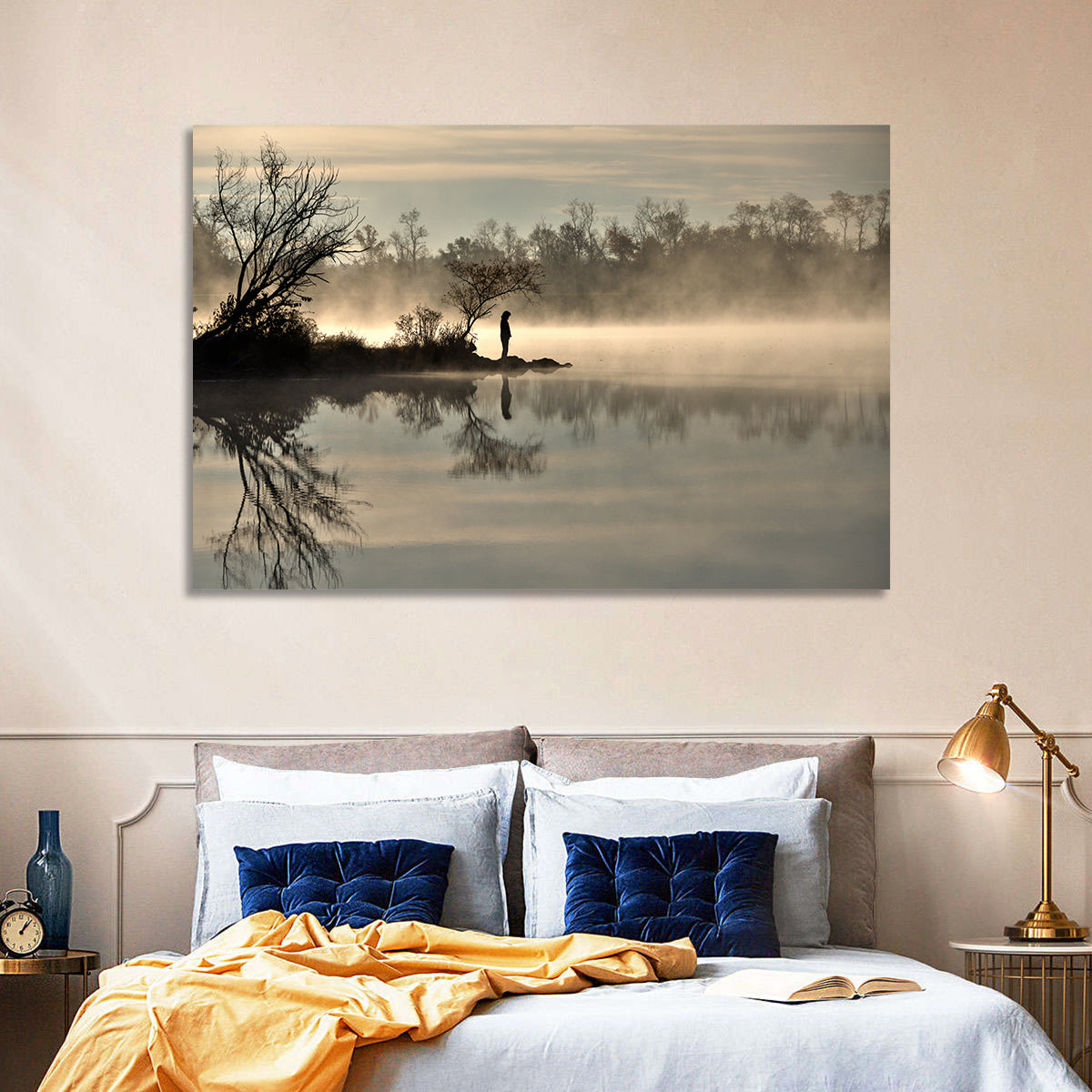 Centennial Lake Mist Wall Art in a room, landscape