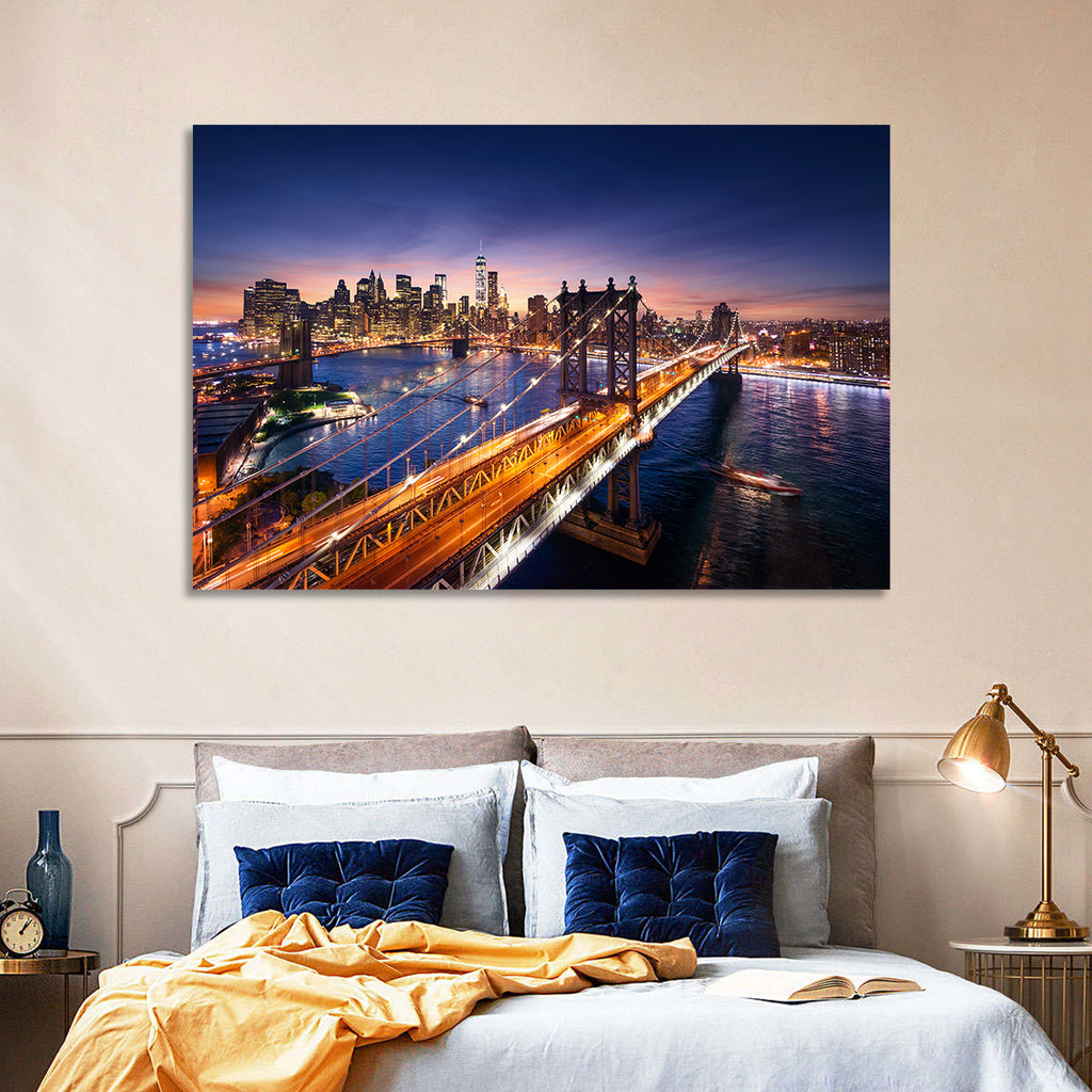 Sunset Over Manhattan Bridges Wall Art
