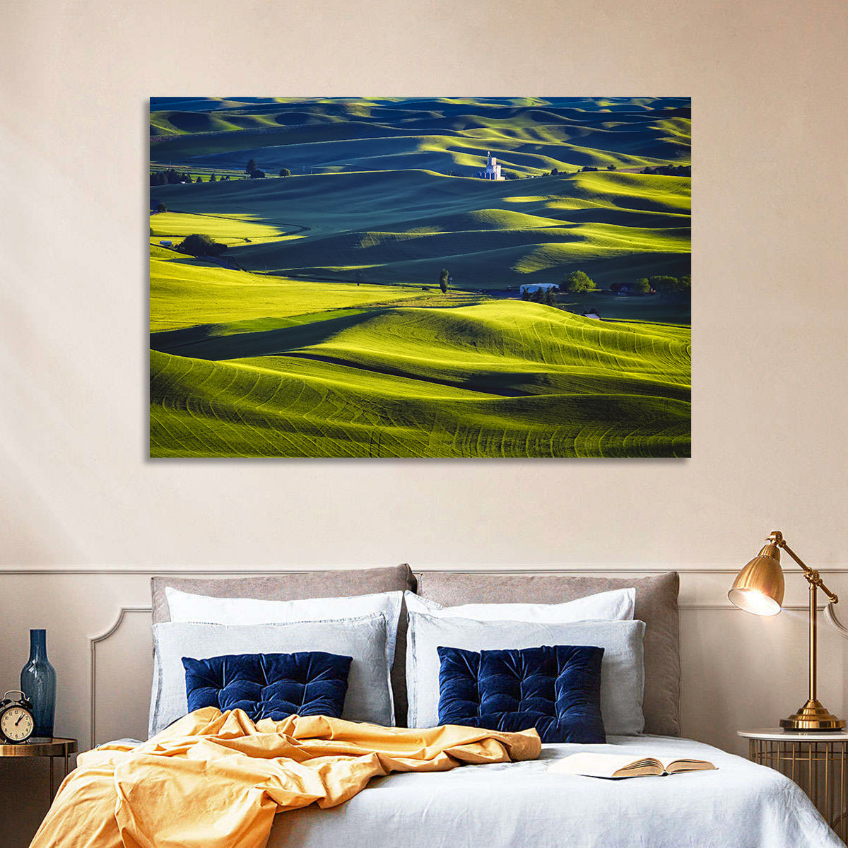 Palouse Hills with Grain Elevator Wall Art in a room, landscape
