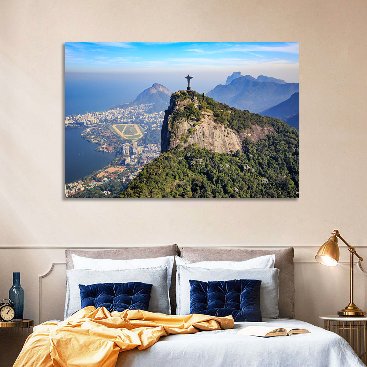 Rio De Janeiro Skyline with Christ the Redeemer Wall Art in a room, landscape