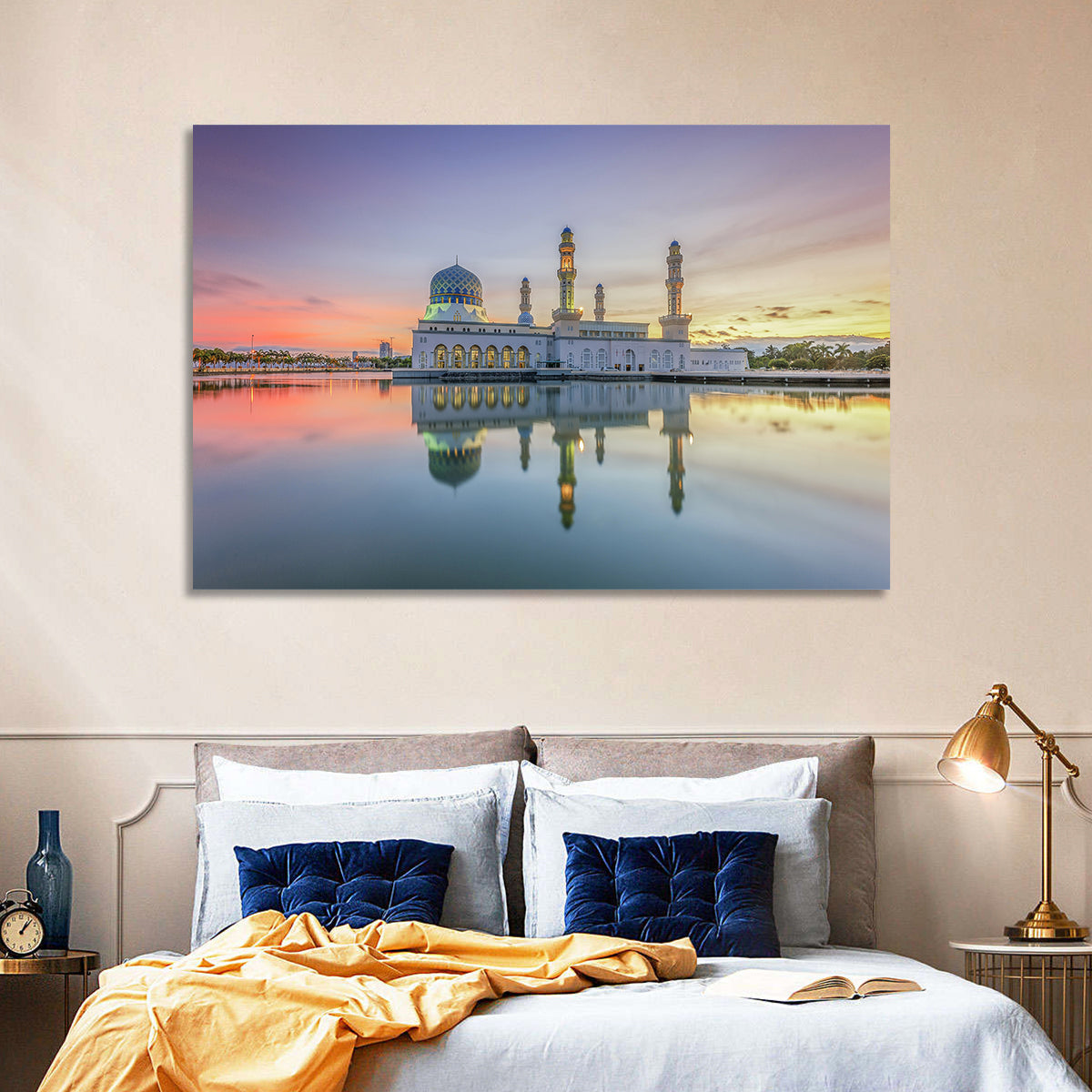 Kota Kinabalu City Mosque at Sunrise Wall Art in a room, landscape