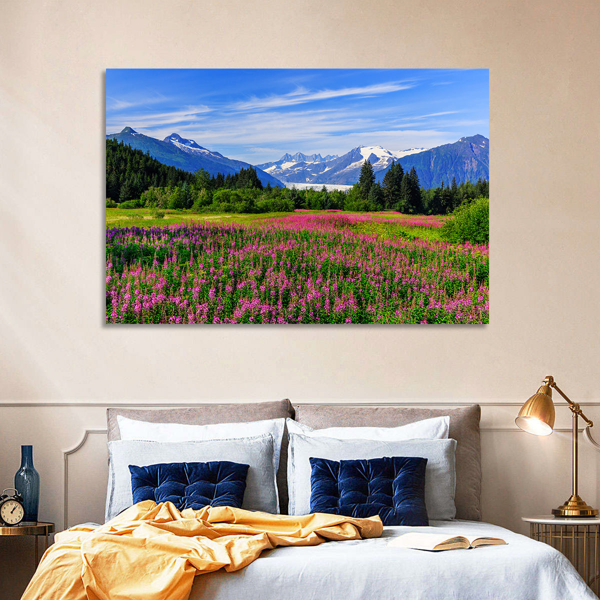 Juneau Meadow with Mendenhall Glacier Wall Art in a room, landscape