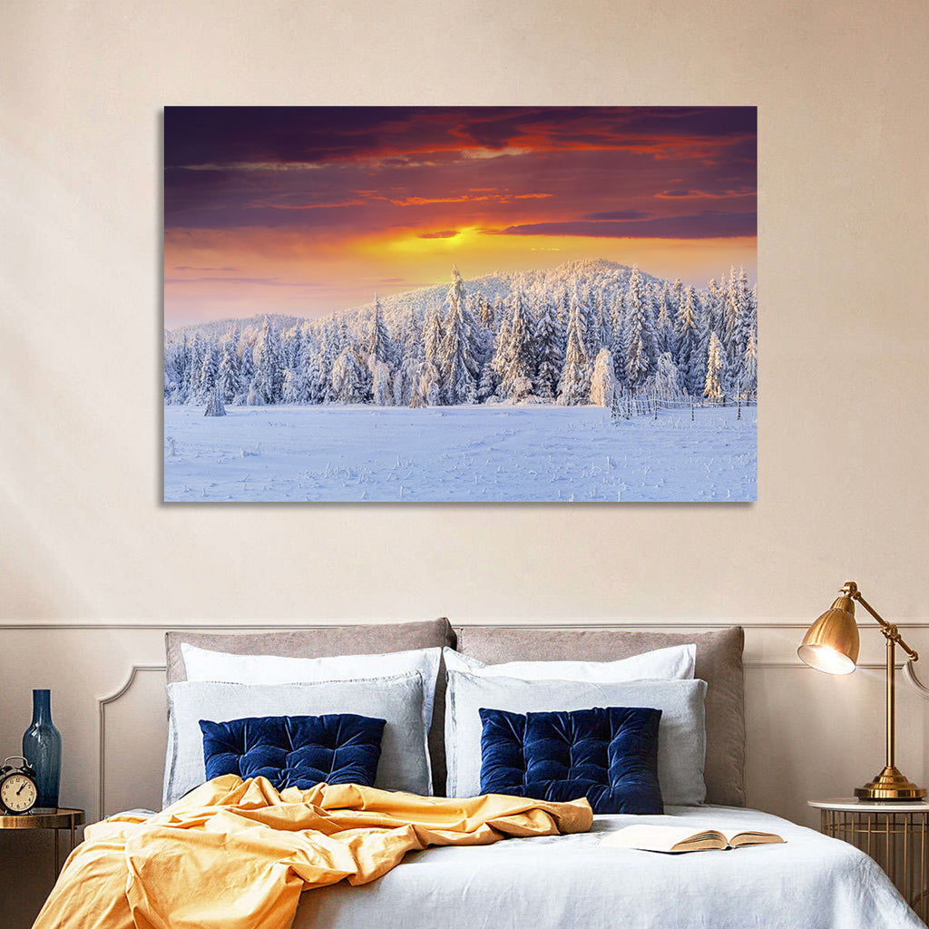 Snowy Forest Sunset Wall Art