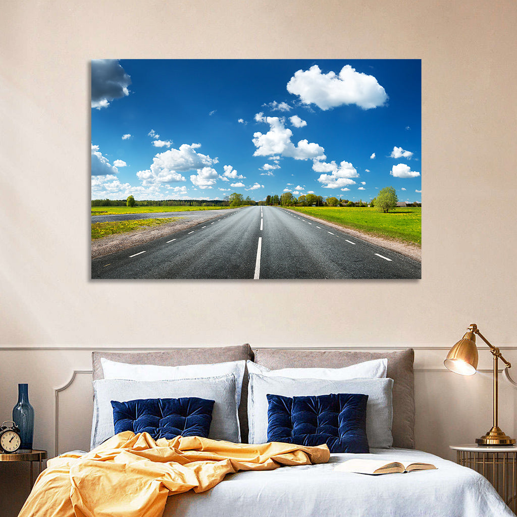 Asphalt Road Through Meadow Wall Art