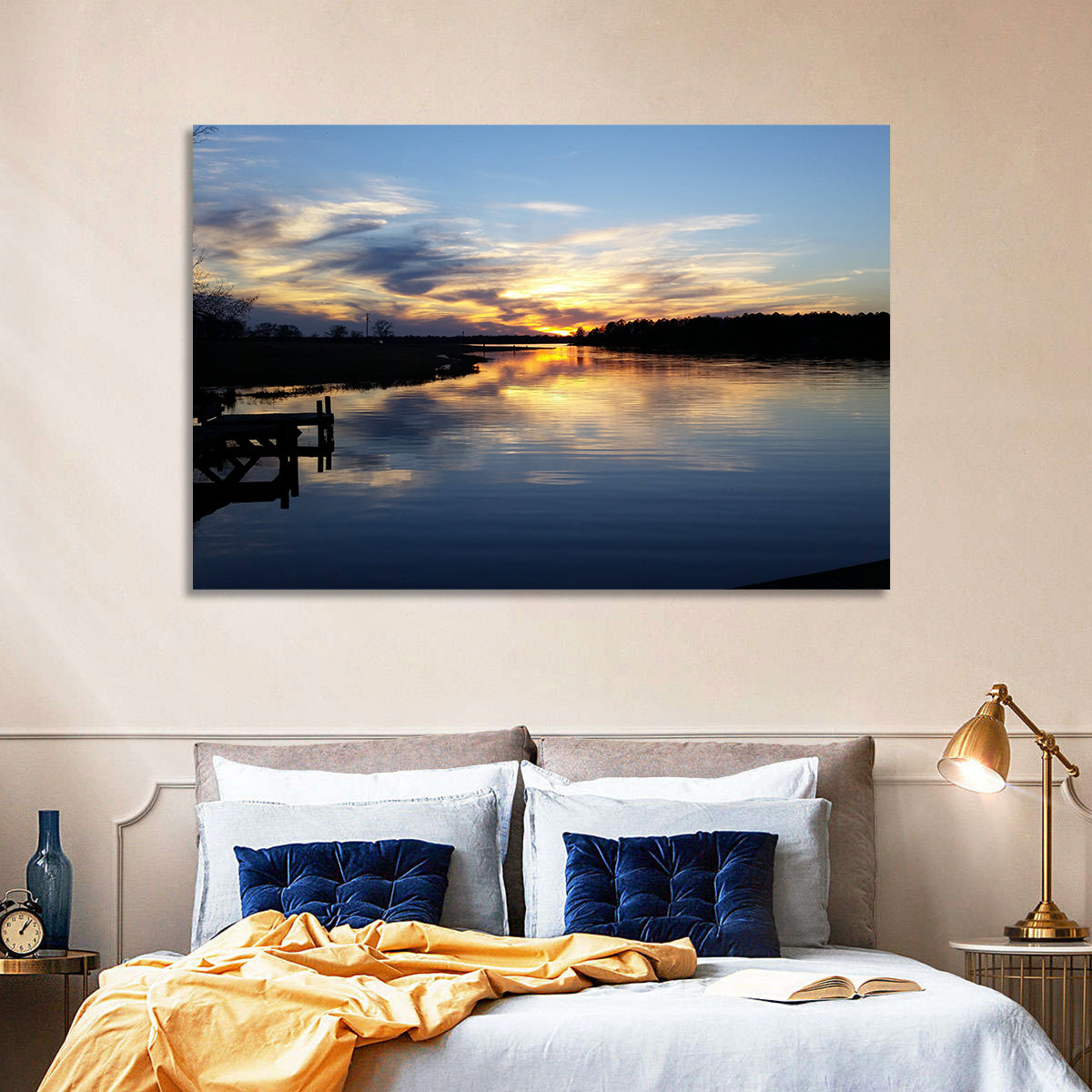 Lake Palestine Pier at Sunset Wall Art in a room, landscape