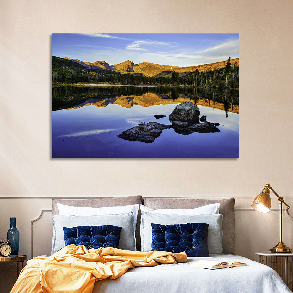 Sprague Lake Sunrise Reflection Wall Art in a room, landscape