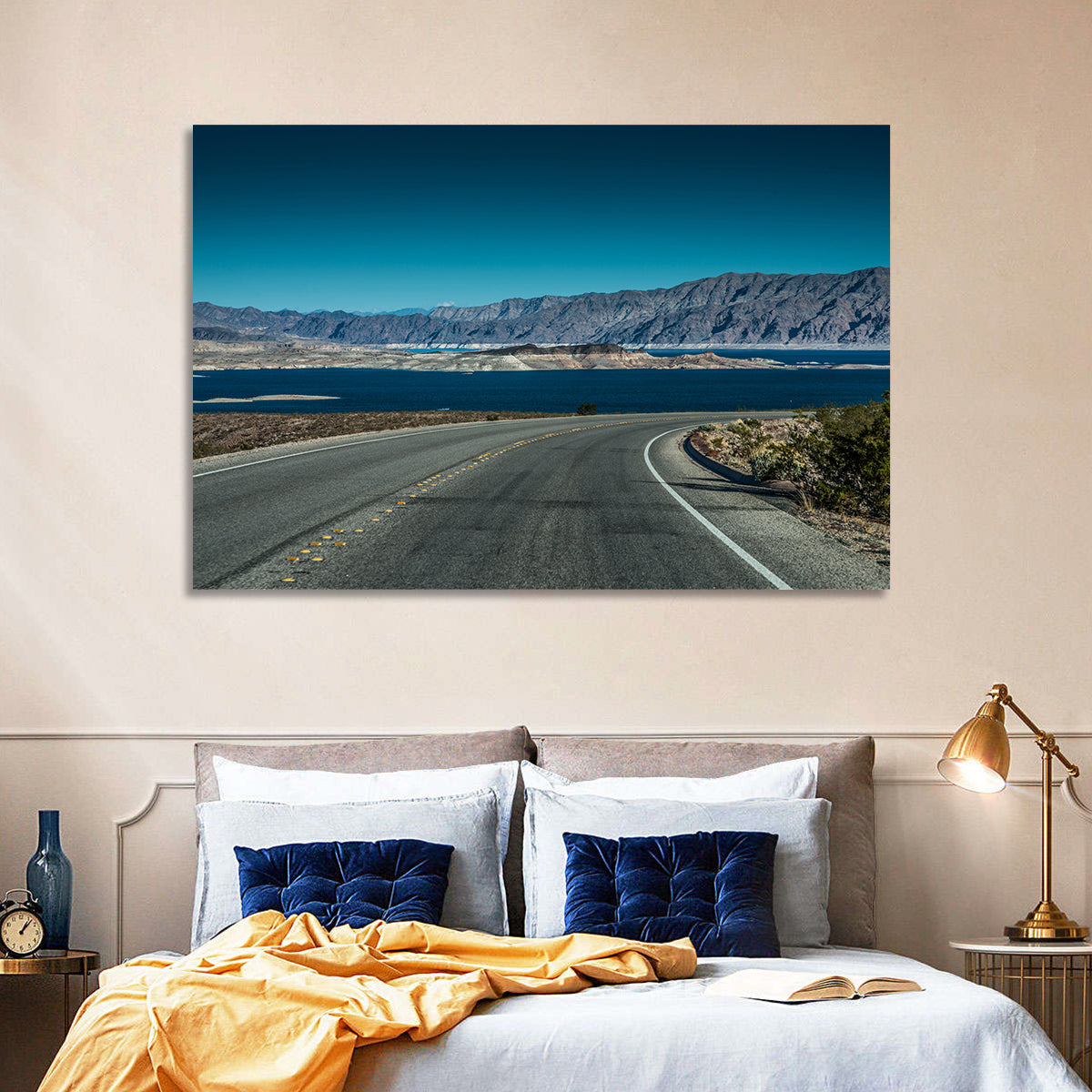 Lake Mead Curved Road Wall Art in a room, landscape