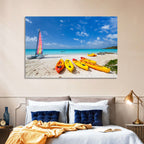 Yellow Kayaks on Tropical Beach Wall Art